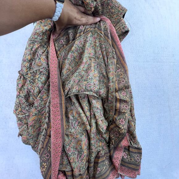 Zury Boho Floral Maxi Skirt Silk Blend Smocked Waist Free Size S Tiered Flowy - Picture 10 of 10